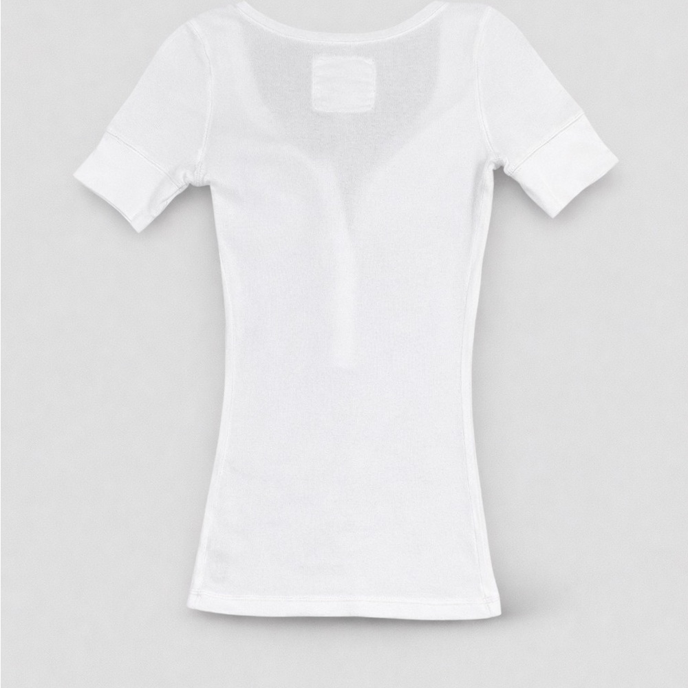 Y2K Abercrombie White Ribbed Henley Baby Tee Moose Logo Fitted XS/S (Kids XL) - Picture 2 of 6